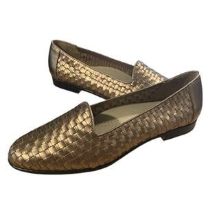 Trotters Liz Loafers Womens 9M Gold Woven Leather Slip On Comfort Shoe Flats NEW